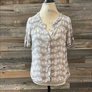Boden Floral Button Front Short Sleeve Smocked Detail Top Size 6